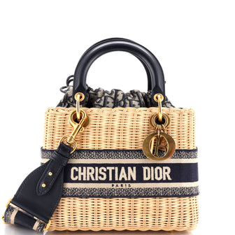 Christian Dior Lady Dior Bag Wicker and Oblique Canvas Medium