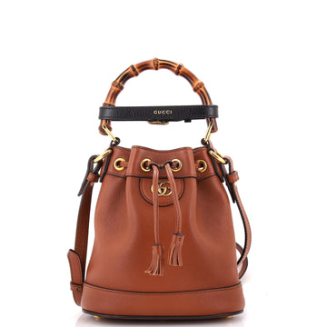 Gucci Diana NM Bamboo Drawstring Bucket Bag Leather Mini