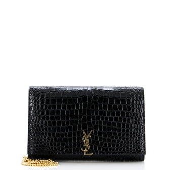 Saint Laurent Classic Monogram Flap Chain Wallet Crocodile Embossed Leather