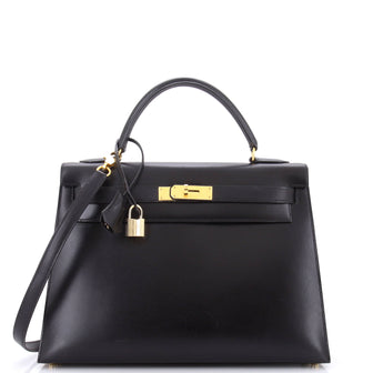 Hermes Kelly Handbag Black Box Calf with Gold Hardware 32