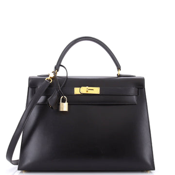 Hermes Kelly Handbag Black Box Calf with Gold Hardware 32