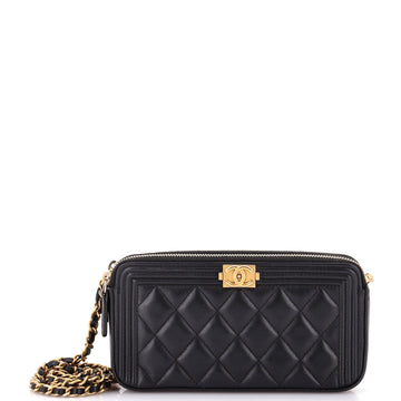 Chanel Boy Double Zip Clutch with Chain Quilted Lambskin