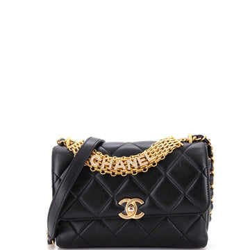 Chanel Crystal Logo Letters Chain Handle Flap Bag Quilted Lambskin Small