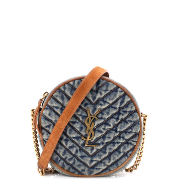 Saint Laurent Vinyle Round Camera Bag Matelasse Chevron Denim