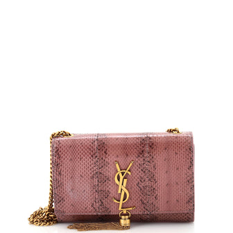 Saint Laurent Classic Monogram Tassel Crossbody Bag Python Embossed Leather Small