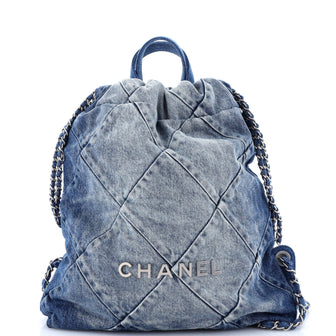 Chanel 22 Chain Backpack Quilted Denim Medium