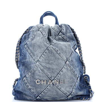 Chanel 22 Chain Backpack Quilted Denim Medium