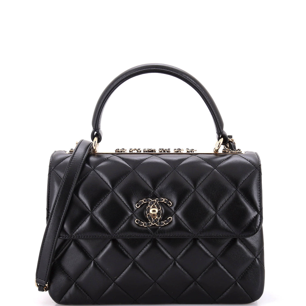 Chanel Chain Trendy CC Top Handle Bag Quilted Lambskin Small Black