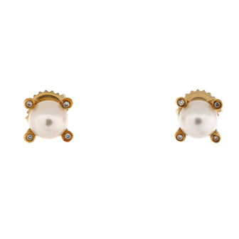 David Yurman Cable Classic Stud Earrings 18K Yellow Gold with Diamonds and Pearl 7.4mm