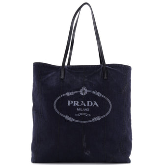Prada Logo Shopping Tote Denim and Linen Blend