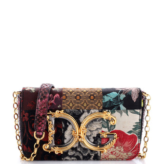 Dolce & Gabbana DG Girls Chain Clutch Multicolor Patchwork with Snakeskin