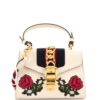 Gucci Sylvie Top Handle Bag Embroidered Leather Mini