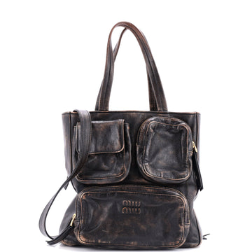 Miu Miu Multiple Pocket Tote Distressed Leather