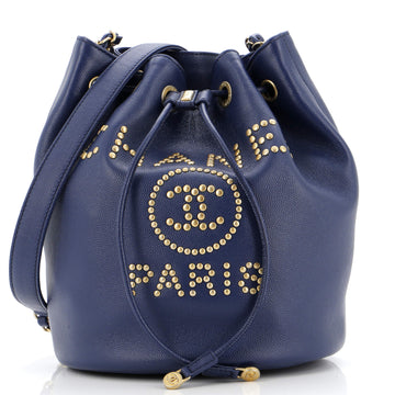 Chanel Deauville Drawstring Bucket Bag Studded Caviar Medium