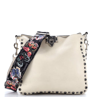 Valentino Garavani Rolling Rockstud Flip Lock Messenger Bag Leather with Cabochons Small