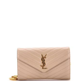 Saint Laurent Classic Monogram Wallet on Chain Matelasse Chevron Leather Medium