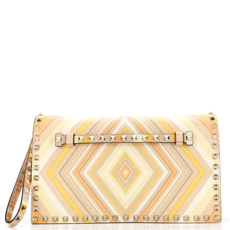 Valentino Garavani 1975 Rockstud Flap Clutch Striped Leather Medium