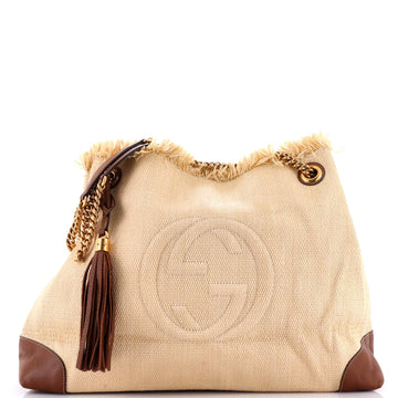 Gucci Soho Chain Strap Shoulder Bag Straw and Leather Medium