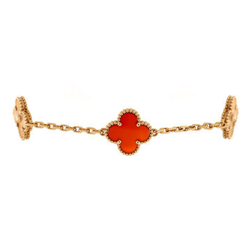 Van Cleef & Arpels Vintage Alhambra 5 Motifs Bracelet Guilloche 18K Rose Gold and Carnelian