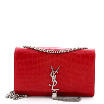 Saint Laurent Classic Monogram Tassel Crossbody Bag Crocodile Embossed Leather Medium