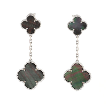 Van Cleef & Arpels Magic Alhambra 2 Motifs Earrings 18K White Gold and Grey Mother of Pearl