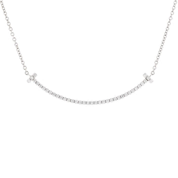 Tiffany & Co. T Smile Pendant Necklace 18K White Gold with Diamonds Small