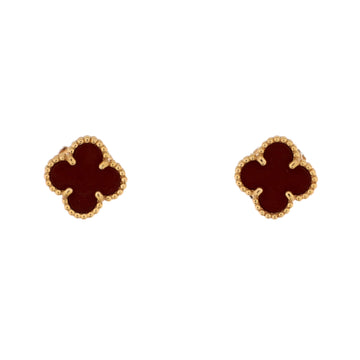 Van Cleef & Arpels Sweet Alhambra Stud Earrings 18K Yellow Gold and Carnelian