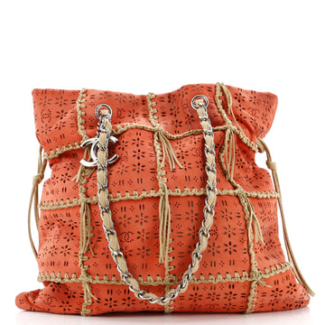 Chanel CC Drawstring Tote Fringe Laser Cut Leather Large