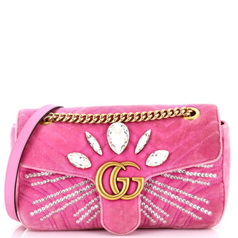 Gucci GG Marmont Flap Bag Crystal Embellished Matelasse Velvet Medium