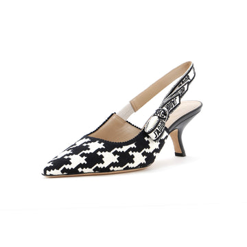 Christian Dior Women's J'Adior Slingback Pumps Houndstooth Embroidered Cotton 65