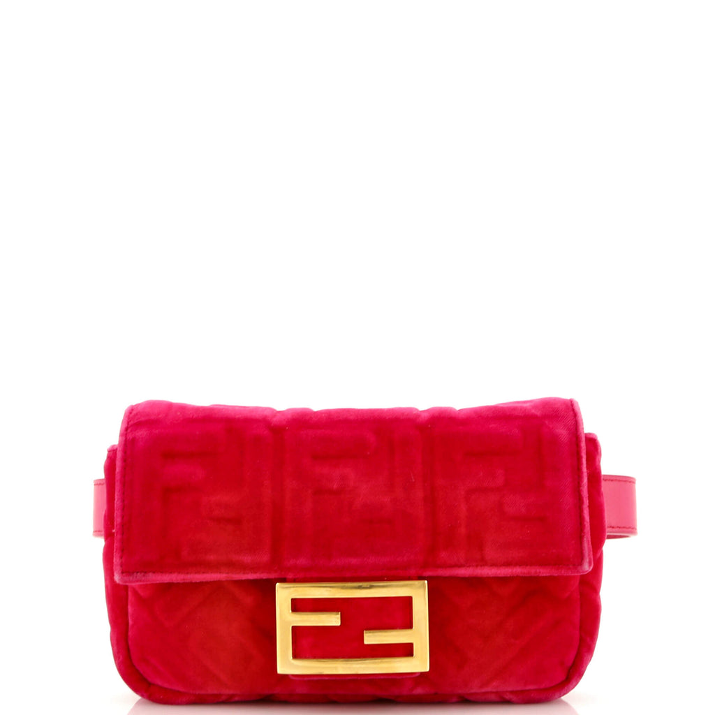 FENDI ✨ヴィンテージ　ベルベット　ハンドバッグ Fendi Baguette Hip Belt Bag Zucca Velvet Pink 3013252