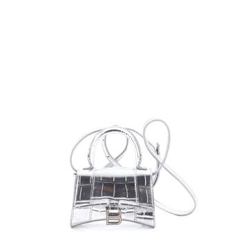 Balenciaga Hourglass Top Handle Bag Crocodile Embossed Leather Mini