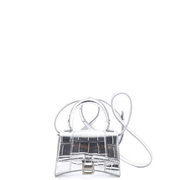 Balenciaga Hourglass Top Handle Bag Crocodile Embossed Leather Mini
