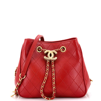 Chanel Egyptian Amulet Drawstring Bucket Bag Stitched Calfskin Small