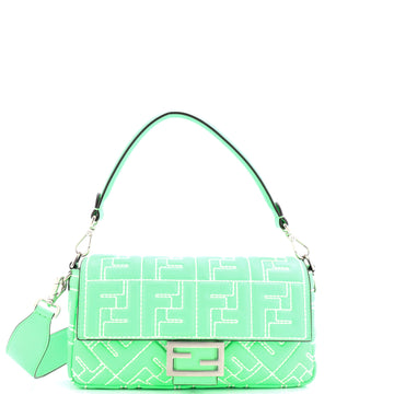 Fendi Baguette NM Bag Zucca Stitched Embossed Leather Medium