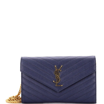 Saint Laurent Classic Monogram Wallet on Chain Matelasse Chevron Leather Medium