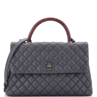 Chanel Coco Top Handle Bag Quilted Caviar with Lizard Medium