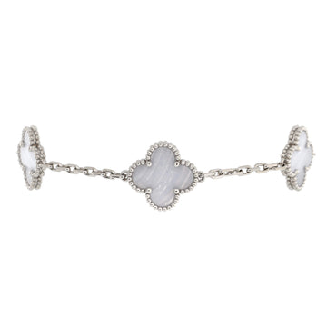 Van Cleef & Arpels Vintage Alhambra 5 Motifs Bracelet 18K White Gold and Chalcedony