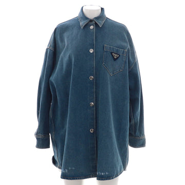 Prada Women's Triangle Logo Long Shirt Jacket Denim