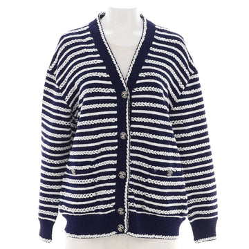 Chanel Women's Braid Striped V-Neck Cardigan Cotton Blend