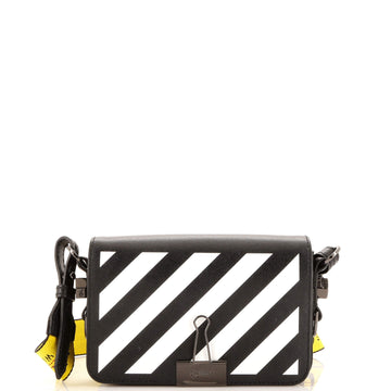 Off White Binder Clip Flap Bag Striped Leather Mini