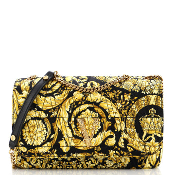 Versace Virtus Chain Flap Shoulder Bag Barocco Print Silk Medium