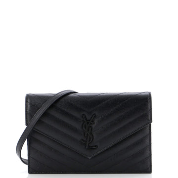 Saint Laurent Classic Monogram Wallet on Chain Matelasse Chevron Leather Small
