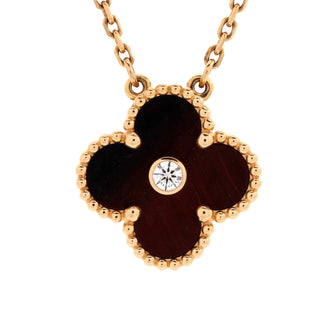 Van Cleef & Arpels Vintage Alhambra Pendant Necklace 18K Rose Gold and Tiger Eye with Diamond