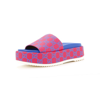 Gucci Women's Angelina Platform Slide Sandals GG Coated Canvas