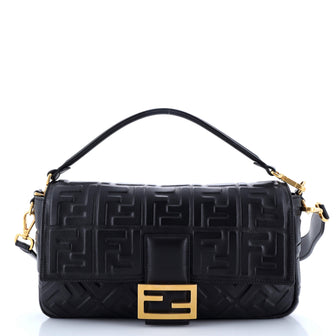 Fendi Baguette NM Bag Zucca Embossed Leather Large