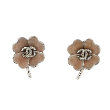 Chanel Vintage CC Clover Clip-On Earrings Metal and Enamel with Crystals