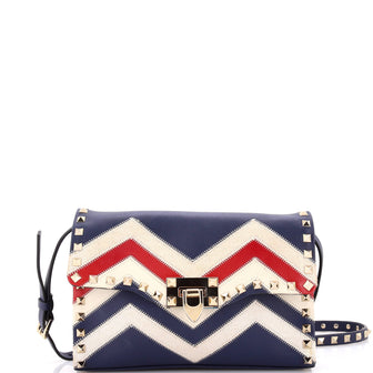 Valentino Garavani Rockstud Flip Lock Flap Bag Leather and Canvas Small