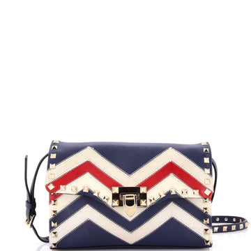Valentino Garavani Rockstud Flip Lock Flap Bag Leather and Canvas Small