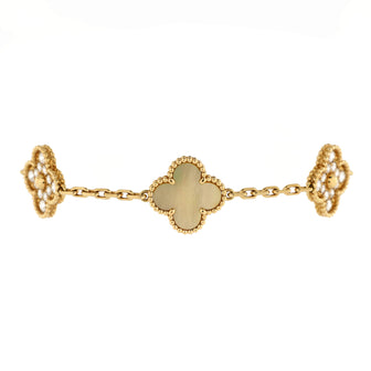 Van Cleef & Arpels Vintage Alhambra 5 Motifs Bracelet 18K Yellow Gold and Yellow Mother of Pearl with Diamonds